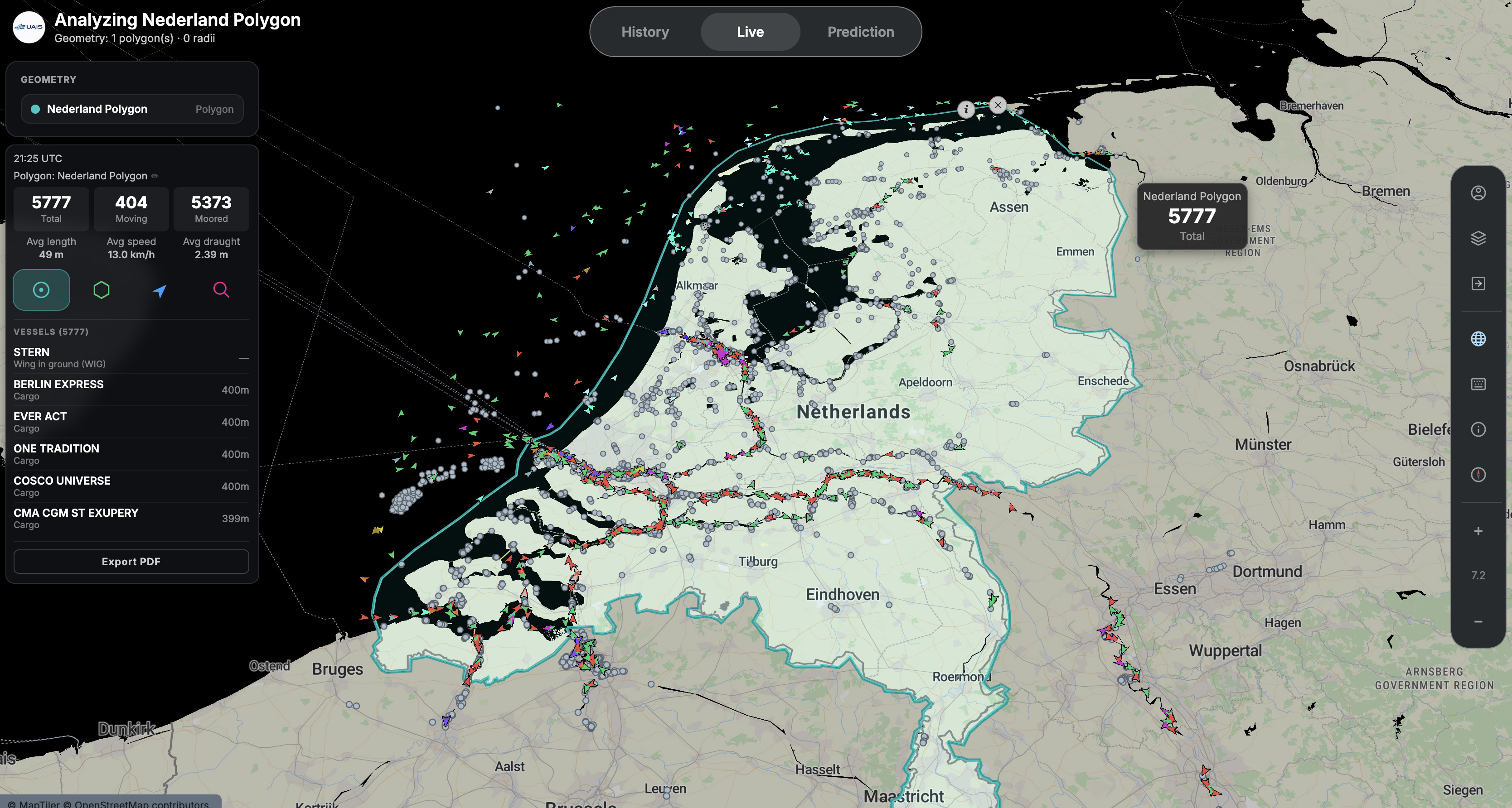 Live vessel traffic on the map